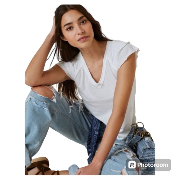 Anthropologie Maeve Catie Flutter Sleeve White V Neck T Shirt Tee Size Small - Picture 2 of 8